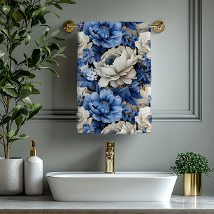 Serviette de bain Fleurs d'Ivoire et Bleu Opulent