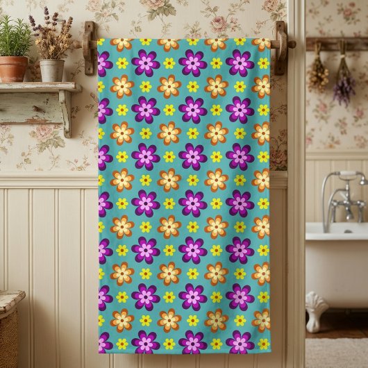 Serviette de bain Fleurs Rétro Colorées Mignonnes