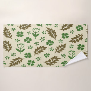 Serviette de bain florale crème et verte