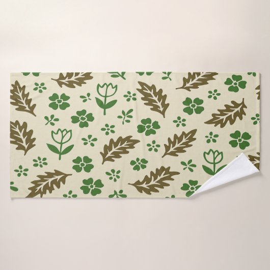 Serviette de bain florale crème et verte (Serviette de bain)
