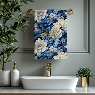 Serviette de bain florale élégante bleu marine ivo