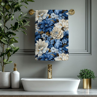 Serviette de bain florale élégante bleu marine ivo