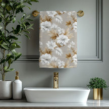 Serviette de bain florale taupe blanc brun clair