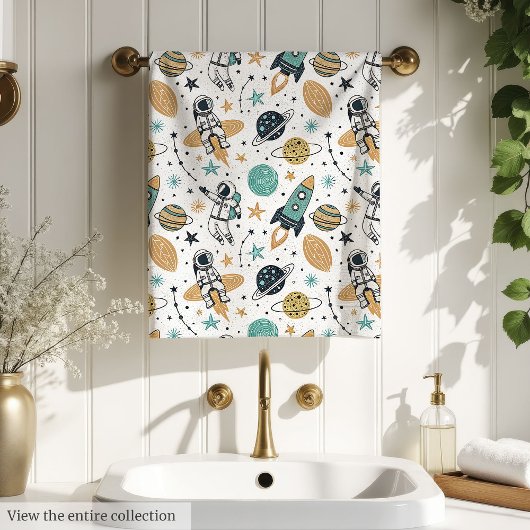 Serviette de bain garçon fusée pastel avec planète