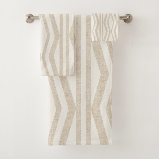 Serviette de bain géométrique en crème de lin beig (En situation)