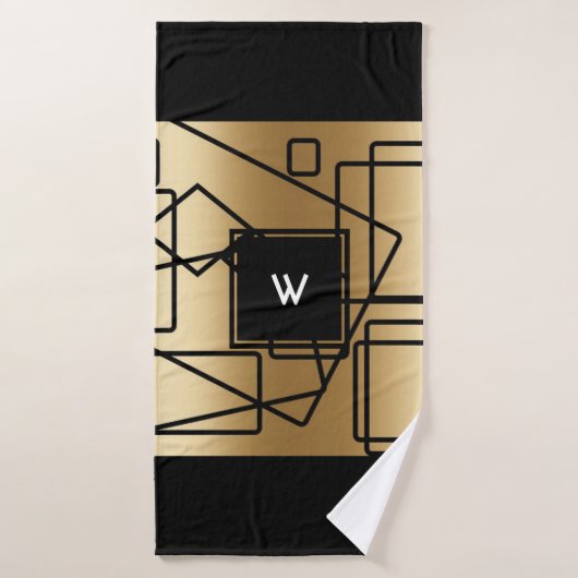 Serviette de bain géométrique monogramme or et noi (Serviette de bain)