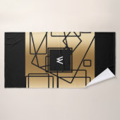 Serviette de bain géométrique monogramme or et noi (Serviette de bain)