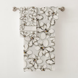 Serviette de bain gris neutre en fleurs de Magnoli