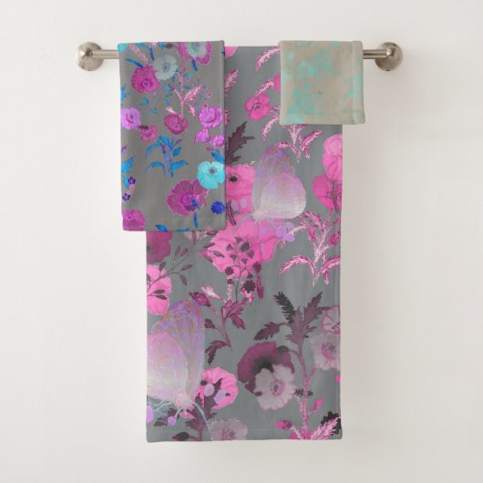 Serviette de bain lavée à l'impression de fleurs i (En situation)