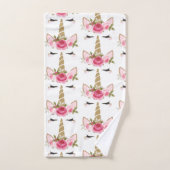Serviette de bain licorne or rose floral mignonne  (Serviette à main)