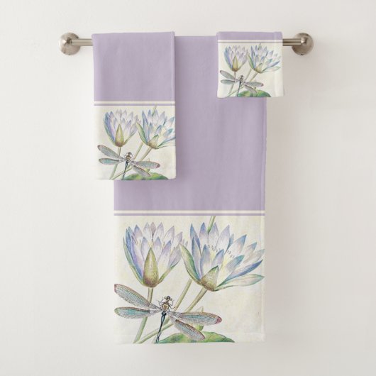 Serviette de bain Lotus et libellules (En situation)