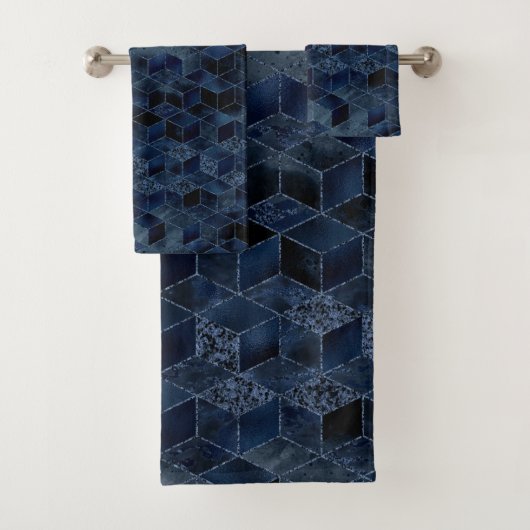 SERVIETTE DE BAIN LUXE BLEU GÉOMÉTRIQUE DESIGN (En situation)
