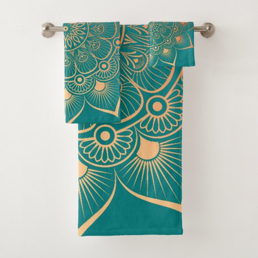 Serviette de bain Mandala Peach Bohemian Turquoise (En situation)