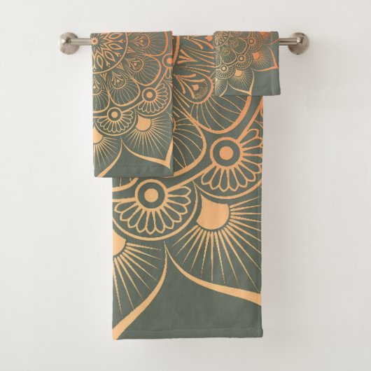 Serviette de bain Mandala Peach Green Sage Bohème (En situation)