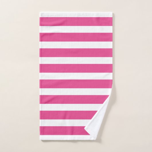 Serviette de bain moderne rose chaud et blanc (Serviette à main)