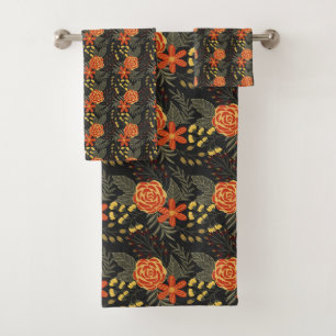 Serviette de bain motif à fleurs orange et jaune