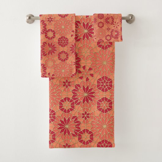 Serviette de bain motif rouge et orange (En situation)