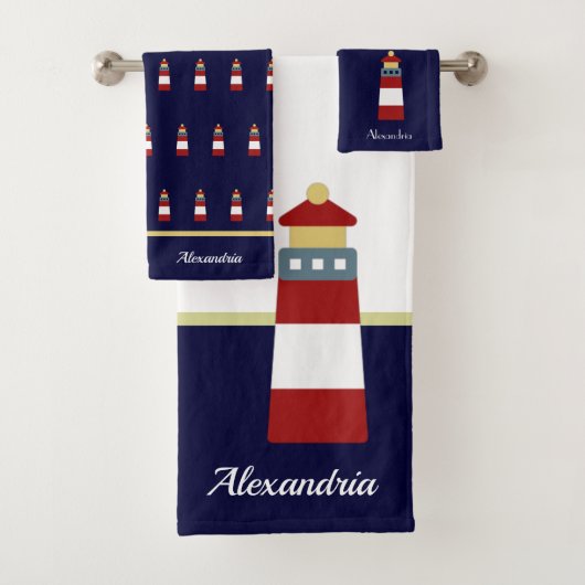 Serviette de bain Nautical Gold et bleu marine Lig (En situation)