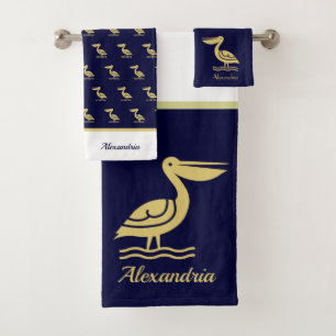 Serviette de bain Nautical Gold et bleu marine Lig