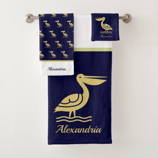 Serviette de bain Nautical Gold et bleu marine Lig (En situation)