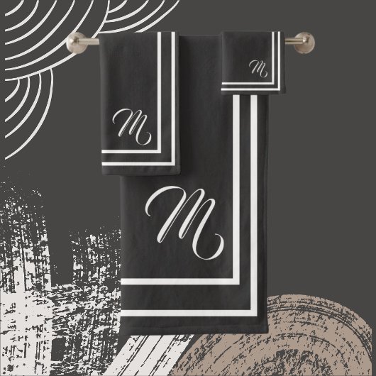 Serviette de bain noir/blanc monogramme classique