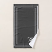 Serviette de bain noir/blanc monogramme classique (Serviette à main)