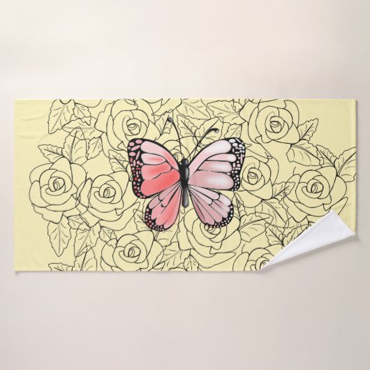 Serviette de bain papillon rose avec Roses Choisir (Serviette de bain)