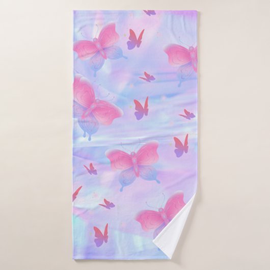 Serviette de bain papillon rose et violet (Serviette de bain)
