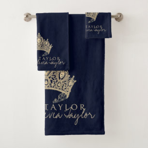 Serviette de bain personnalisée en or bleu foncé g