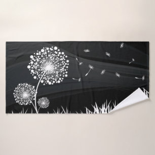 Serviette de bain Pissenlit noir et blanc