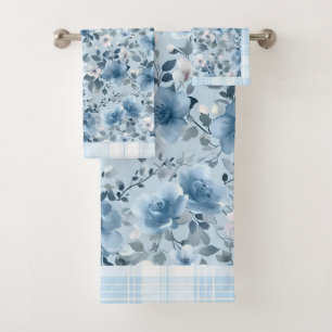 Serviette de bain plaid bleu et blanc
