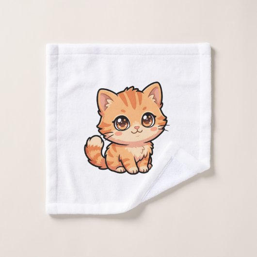 Serviette de bain pour chaton orange mignon (Gant de toilette)
