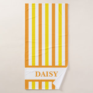 Serviette de bain rayée jaune avec nom personnalis