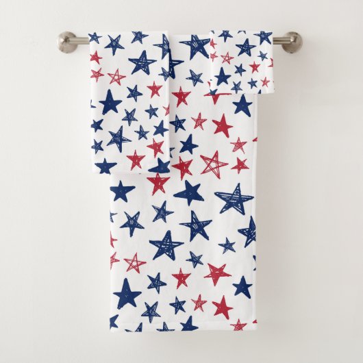 Serviette de bain Red White et Blue Doodle Stars (En situation)