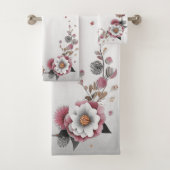 Serviette de bain rose blanc fleuri (En situation)