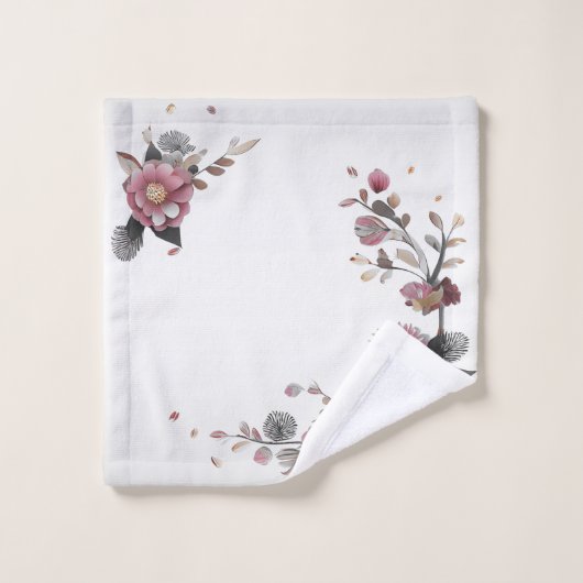 Serviette de bain rose blanc fleuri (Gant de toilette)