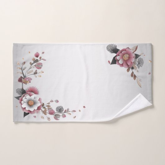 Serviette de bain rose blanc fleuri (Serviette à main)