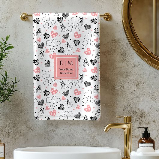 Serviette de bain rose noir texte d'amour pour la