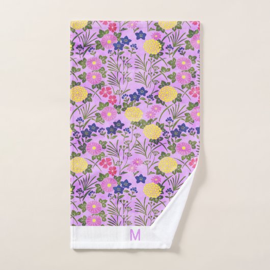 Serviette de bain rose tendance fleurie à monogram (Serviette à main)