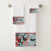 Serviette de bain rouge et turquoise (En situation)