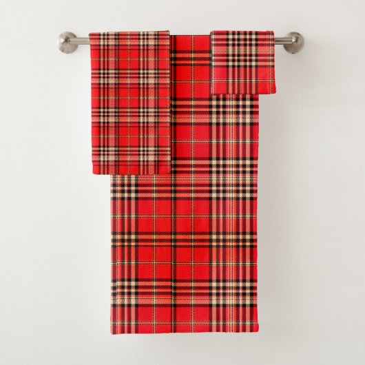 Serviette de bain Rouge Tartan Festive (En situation)