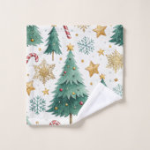 Serviette de bain rouge vert or arbres de Noël cha (Gant de toilette)