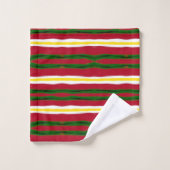 Serviette De Bain Rouge, Vert, Rayures Jaunes (Gant de toilette)