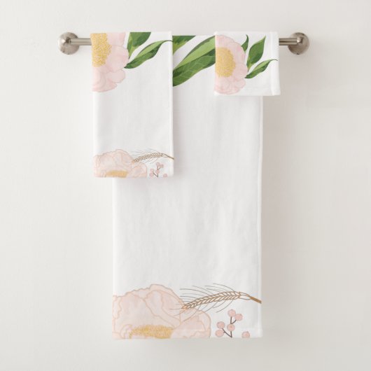 Serviette de bain Set bébé Cosmos rose sur blanc (En situation)