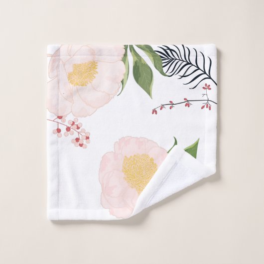 Serviette de bain Set bébé Cosmos rose sur blanc (Gant de toilette)