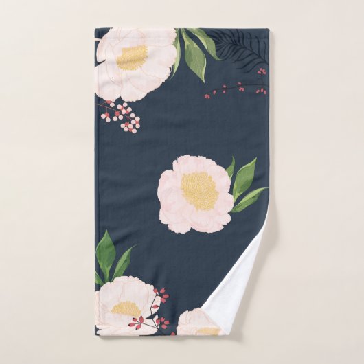 Serviette de bain set bébé rose Cosmos sur Navy (Serviette à main)
