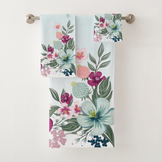 Serviette de bain Set Fleurs tropicales sur Blue O (En situation)