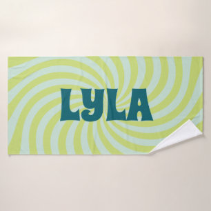 Serviette de bain Super vert et bleu Nom personnal