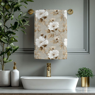 Serviette de bain terreuse Fleurs blanches ivoire