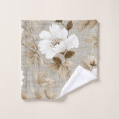 Serviette de bain terreuse Fleurs blanches ivoire (Gant de toilette)